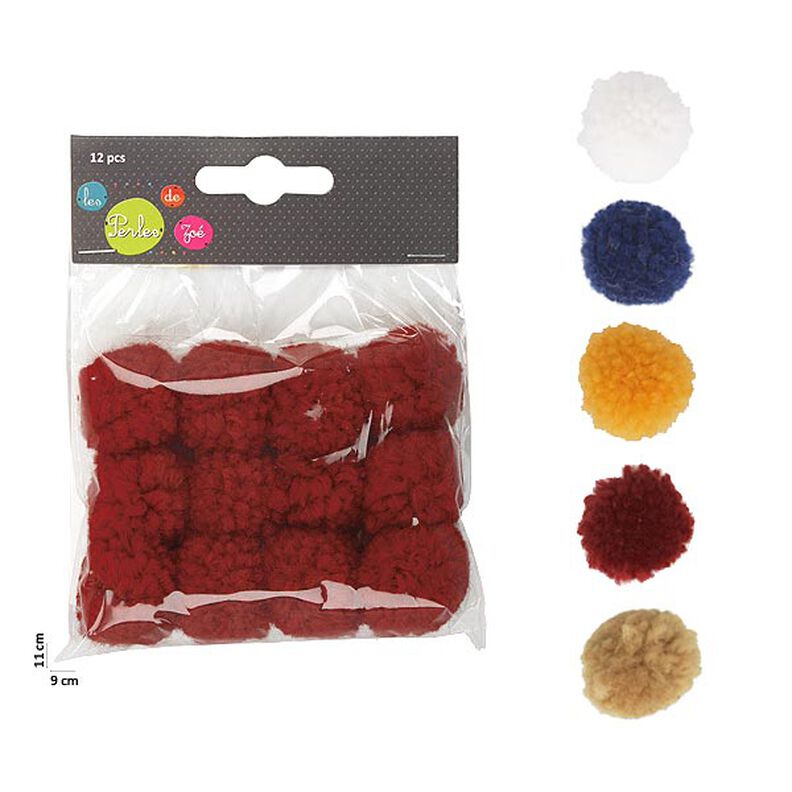 Pompom Set [ 12 pieces / Ø25 mm  ] – burgundy,  image number 2