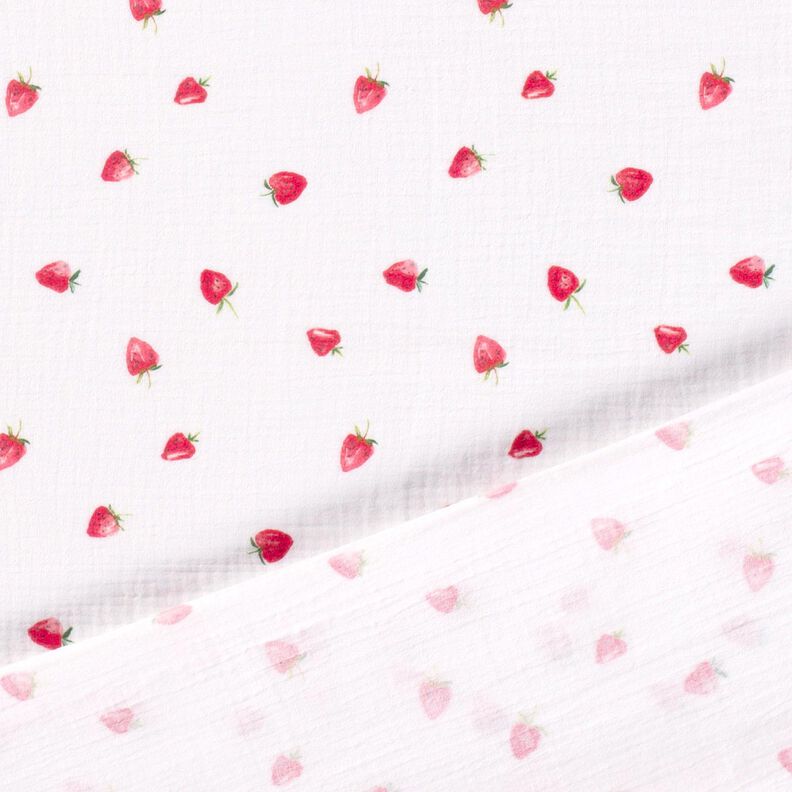 Double Gauze/Muslin watercolour strawberries Digital Print – white,  image number 4