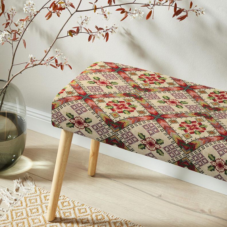 Decor Fabric Tapestry Fabric Cross stitch – light beige/carmine,  image number 5