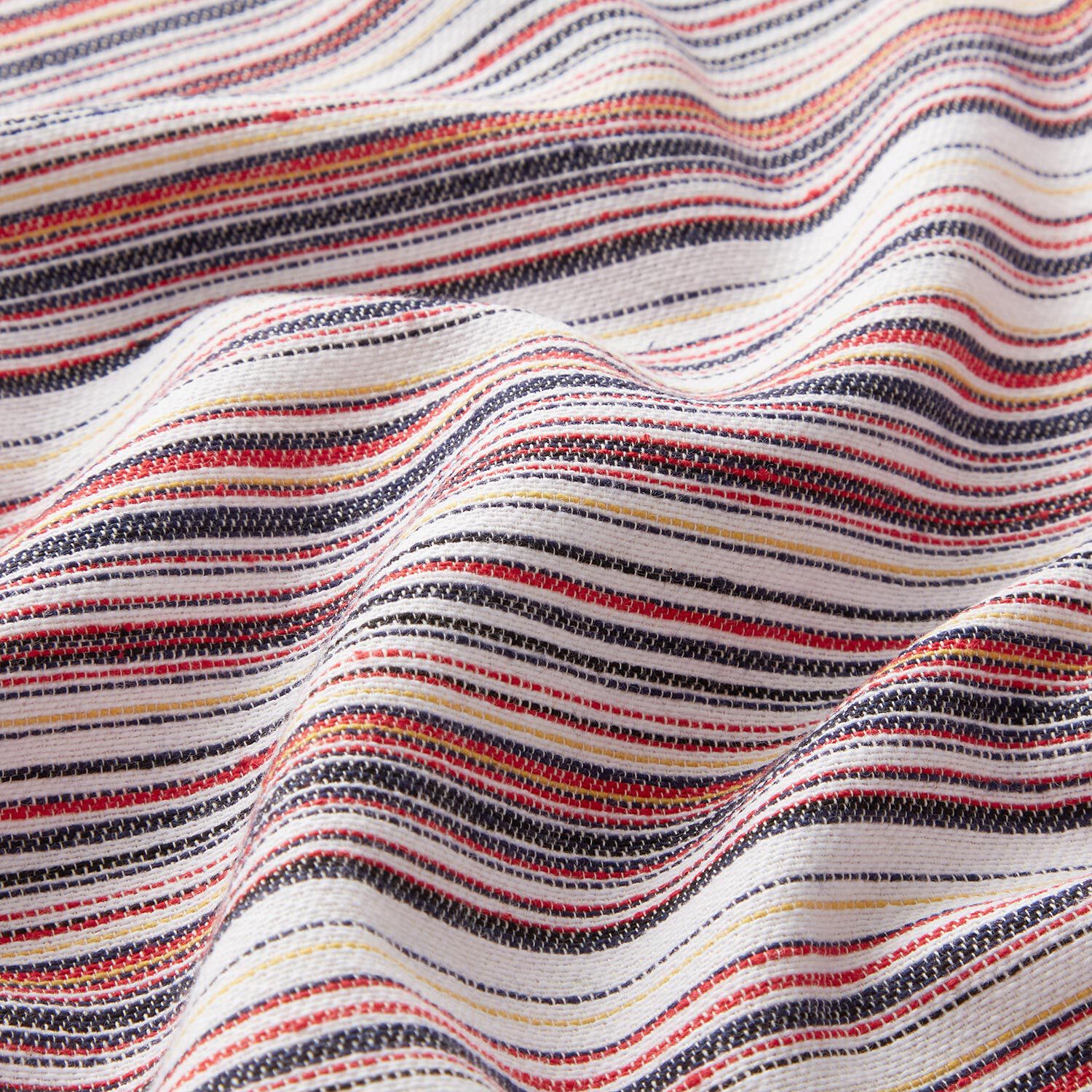 Colourful stripes coarse linen fabric white navy blue