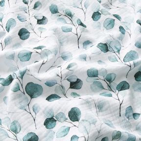 Double Gauze/Muslin watercolour eucalyptus vines Digital Print – white, 