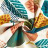 Decor Fabric Panama dotted leaves – offwhite/petrol,  thumbnail number 3