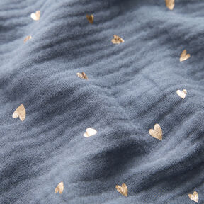 Double Gauze/Muslin Hearts Foil Print | by Poppy blue grey/metallic gold, 