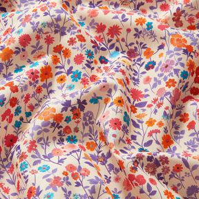 Cotton Poplin colourful flowers – light beige/lavender, 