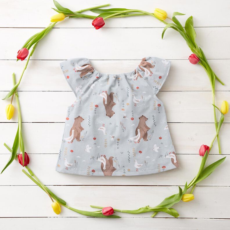 Cotton Poplin Bear and Goose go for a walk – silver grey/light brown,  image number 7