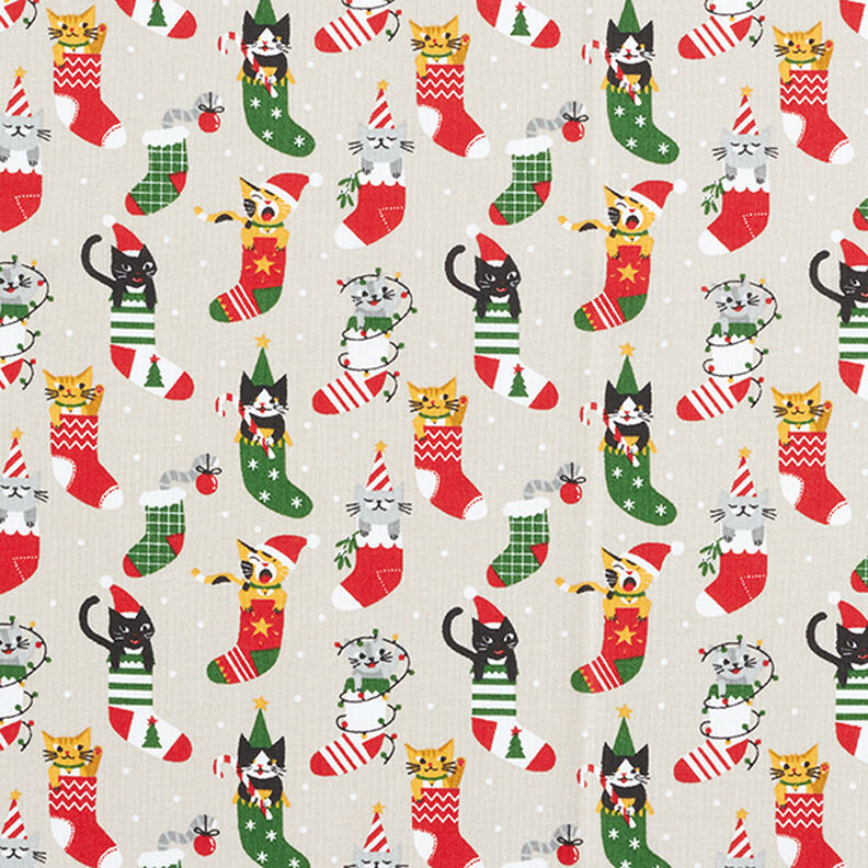 Cotton Cretonne Christmas Cats – natural, image number 1