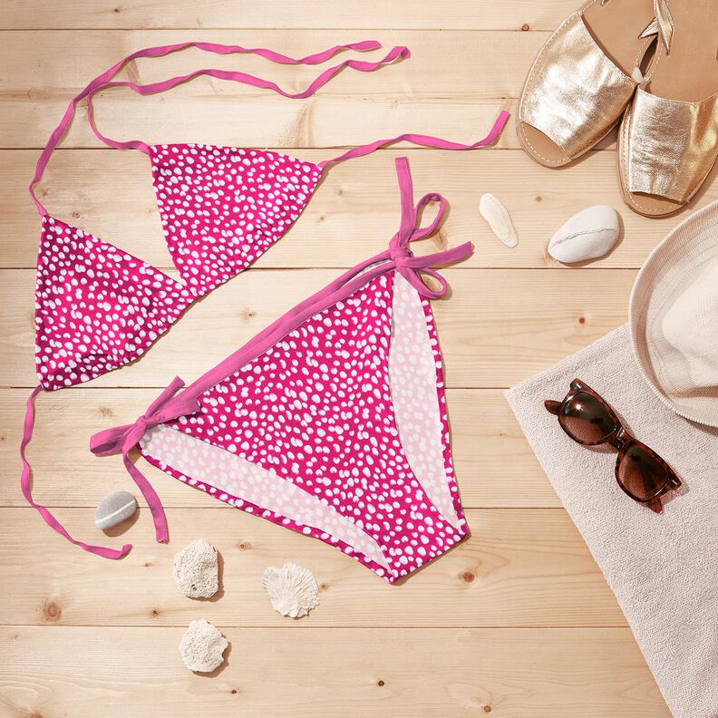 Swimsuit fabric mini polka dots – intense pink/white,  image number 6