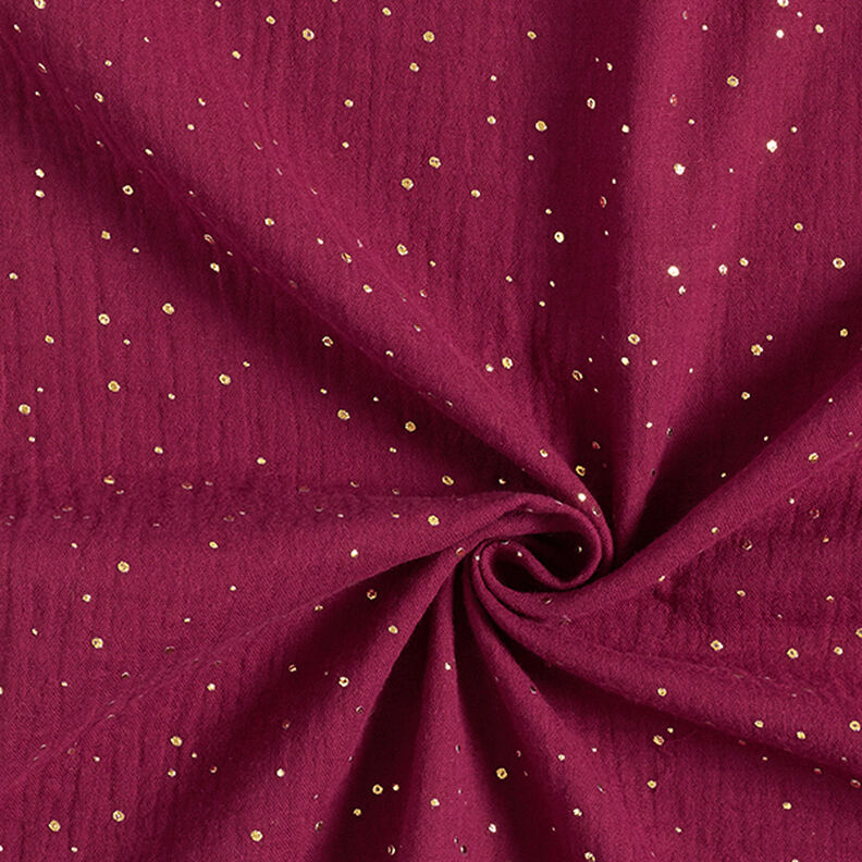 Scattered Gold Polka Dots Cotton Muslin – burgundy/gold,  image number 3