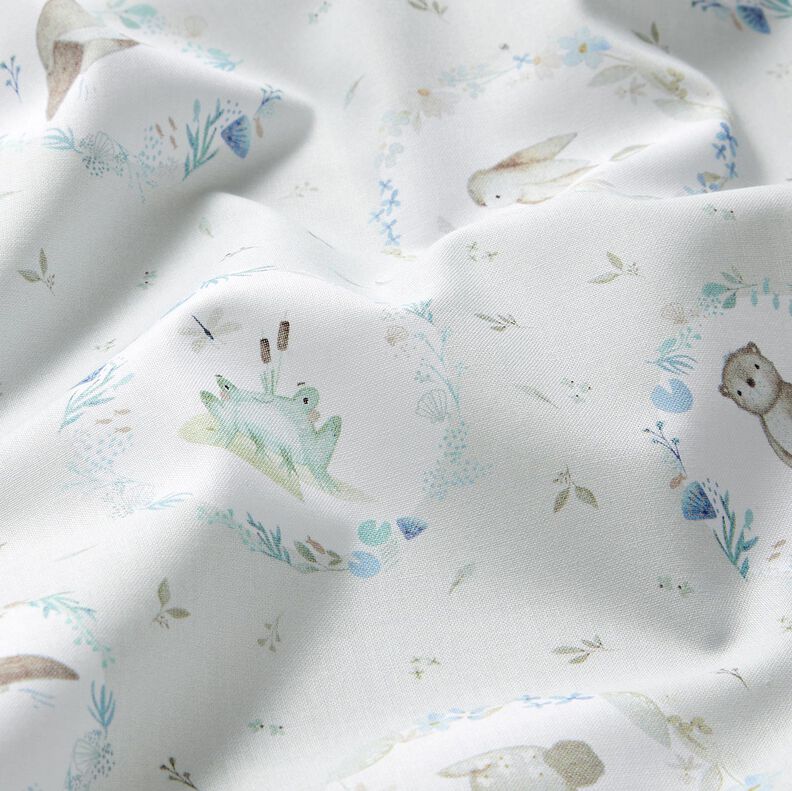 Cotton Poplin Animals in the Flower Circle Digital Print – silver grey/white,  image number 2