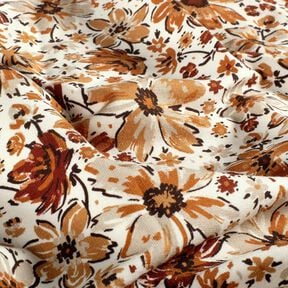 French Terry Summer Sweat Drawn Flowers Digital Print &ndash; white/terracotta, 