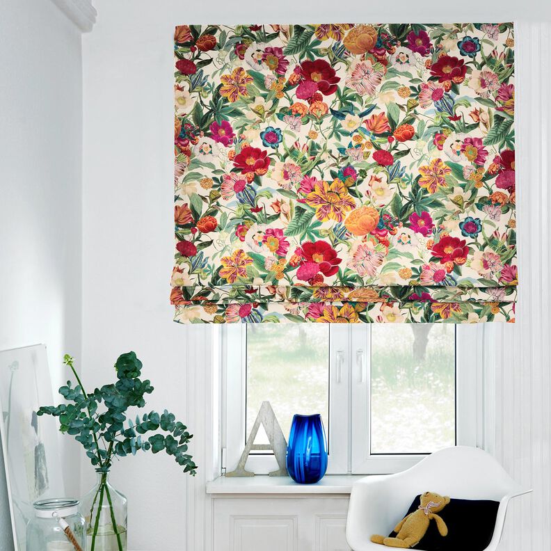 Decor Fabric Half Panama magnificent flowers – natural/purple, image number 7
