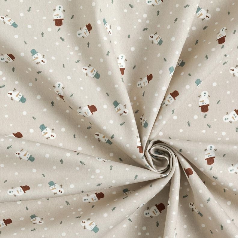 Cotton Poplin cute snowmen – light taupe,  image number 3