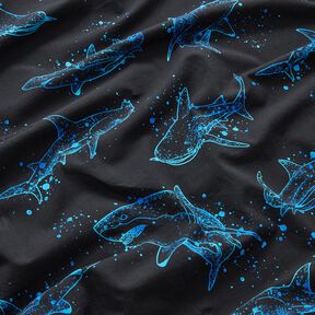 Cotton Jersey sharks | Glitzerpüppi – black/light turquoise, 