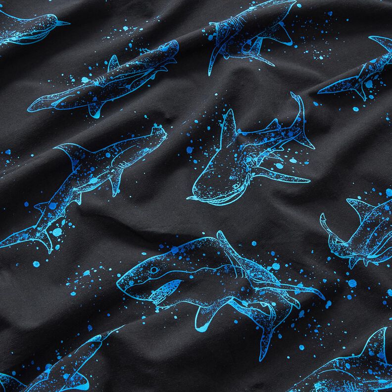 Cotton Jersey sharks | Glitzerpüppi – black/light turquoise,  image number 2