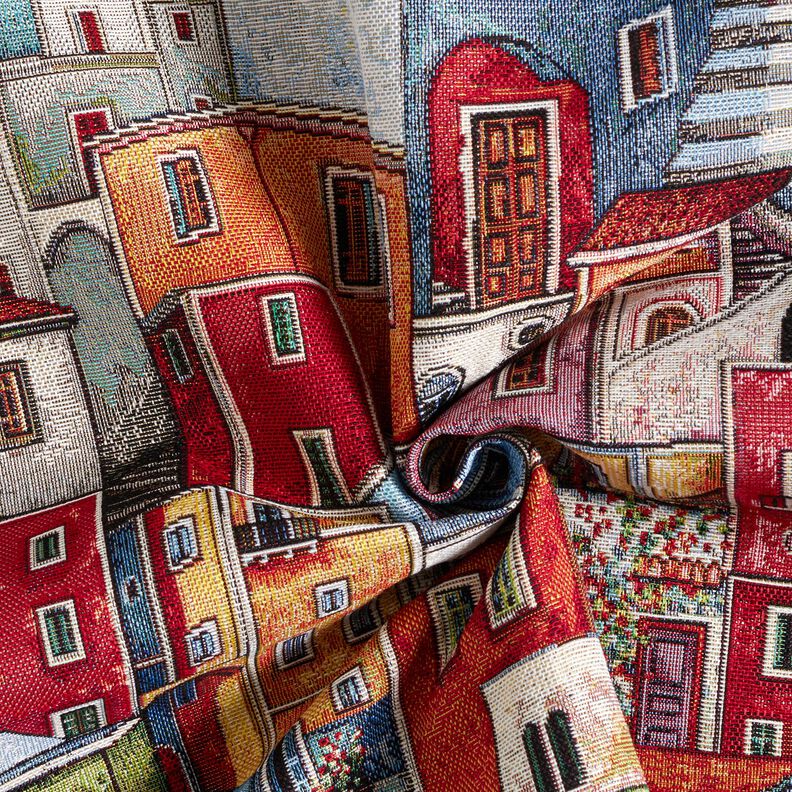 Decor Fabric Tapestry Fabric colourful small town – carmine/blue,  image number 3