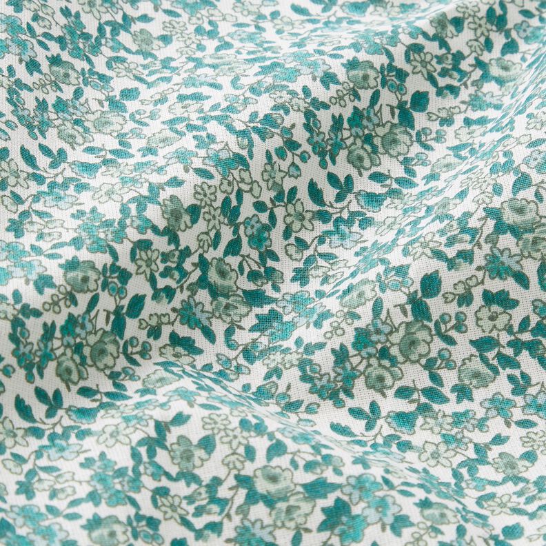 Cotton Cretonne numerous flowers – petrol/white,  image number 2