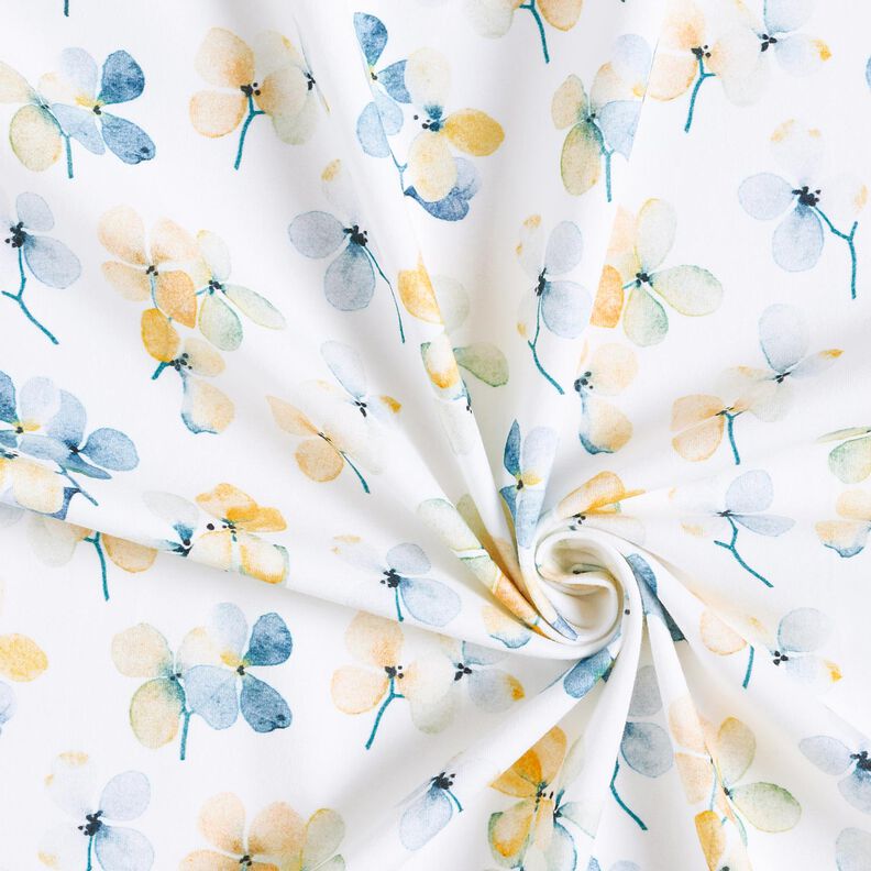 Cotton Jersey watercolour flowers Digital Print – ivory/light blue,  image number 3