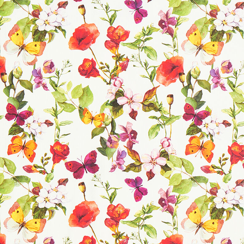 Outdoor Fabric Canvas Flowers and butterflies – white/lilac,  image number 1