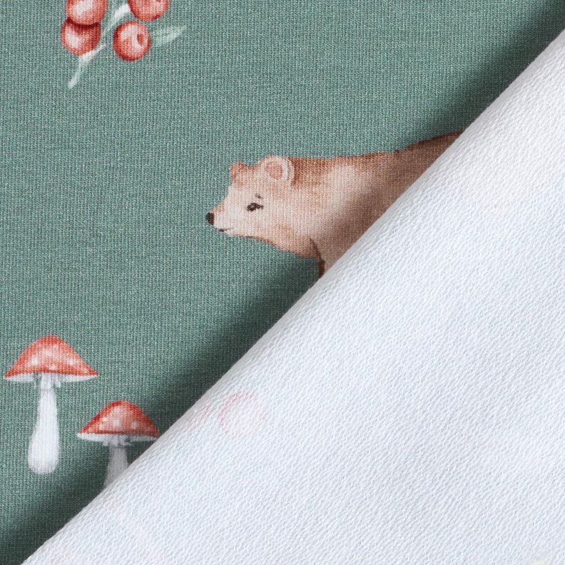 GOTS French Terry Bear, deer, squirrel Digital Print – dark green, image number 4
