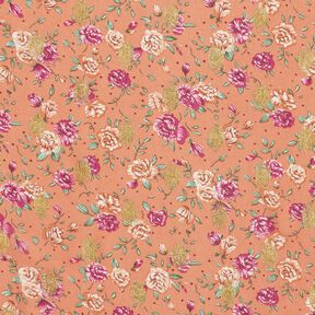 Flowers and gold dots crepe chiffon – lobster, 