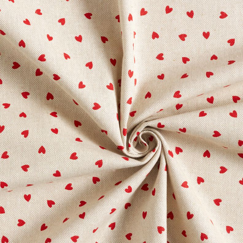 Decor Fabric Half Panama scattered mini hearts – natural/red,  image number 3
