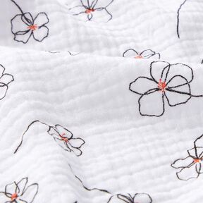 Double Gauze/Muslin painted poppies – white/black, 