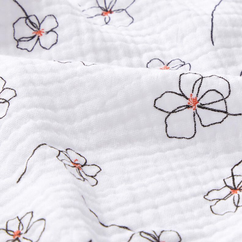 Double Gauze/Muslin painted poppies – white/black,  image number 2