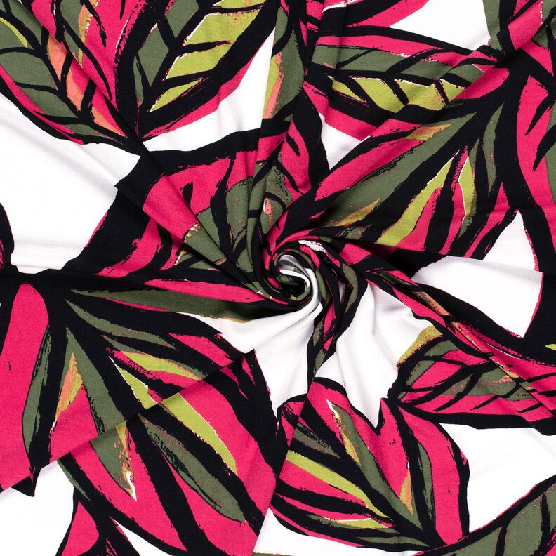 Viscose Jersey large leaves – intense pink/midnight blue,  image number 3