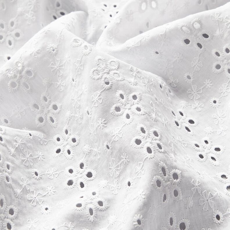 Cotton Batiste Broderie Anglaise rows of flowers – white,  image number 3