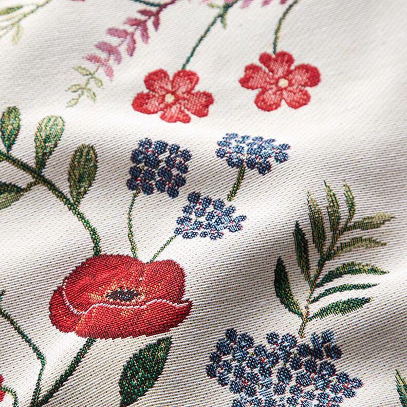 Decor Fabric Tapestry Fabric Poppies – offwhite/red,  image number 2