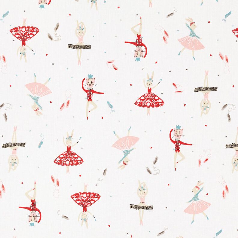 Cotton Cretonne dancing animals – white/red,  image number 1