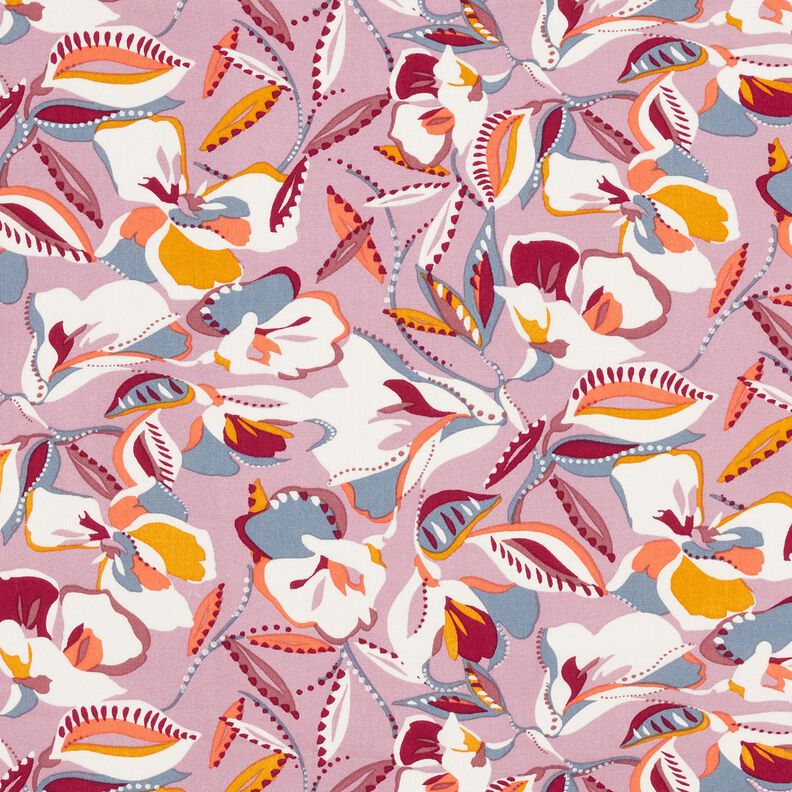 viscose fabric graphic flowers and leaves – offwhite/dark dusky pink,  image number 1