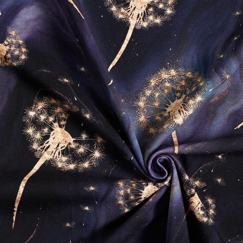 Cotton Jersey Golden dandelion clocks | Glitzerpüppi  – blue-black/lilac,  image number 3