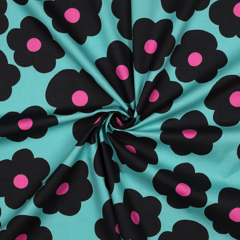 Cotton Poplin Big Flower | Nerida Hansen – light turquoise/black,  image number 3
