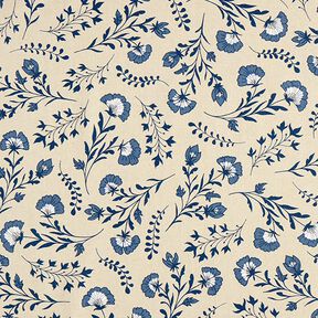 Decor Fabric Half Panama little flowers – natural/ocean blue, 