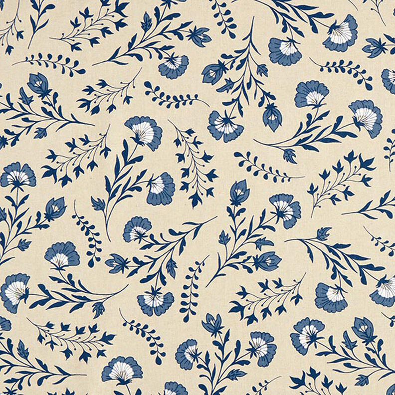 Decor Fabric Half Panama little flowers – natural/ocean blue,  image number 1