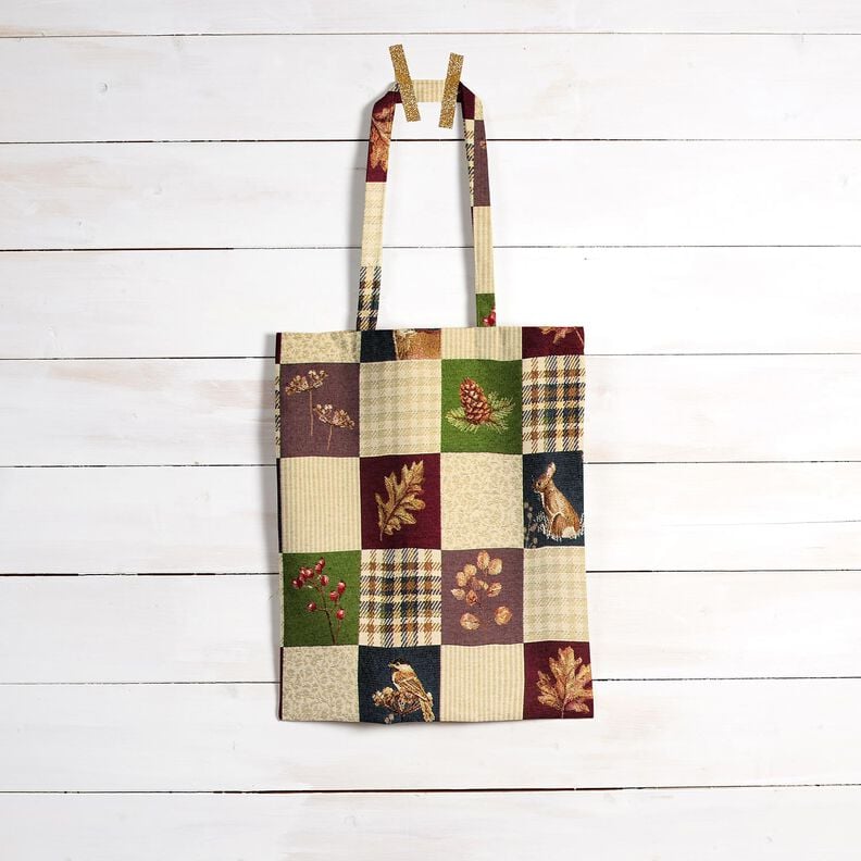 Decor Fabric Tapestry Fabric autumnal patchwork – light beige/carmine,  image number 6