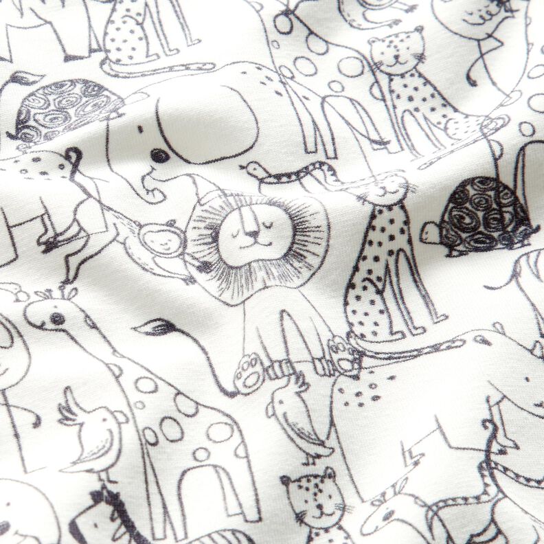 Cotton Jersey Bustling jungle animals – offwhite,  image number 2