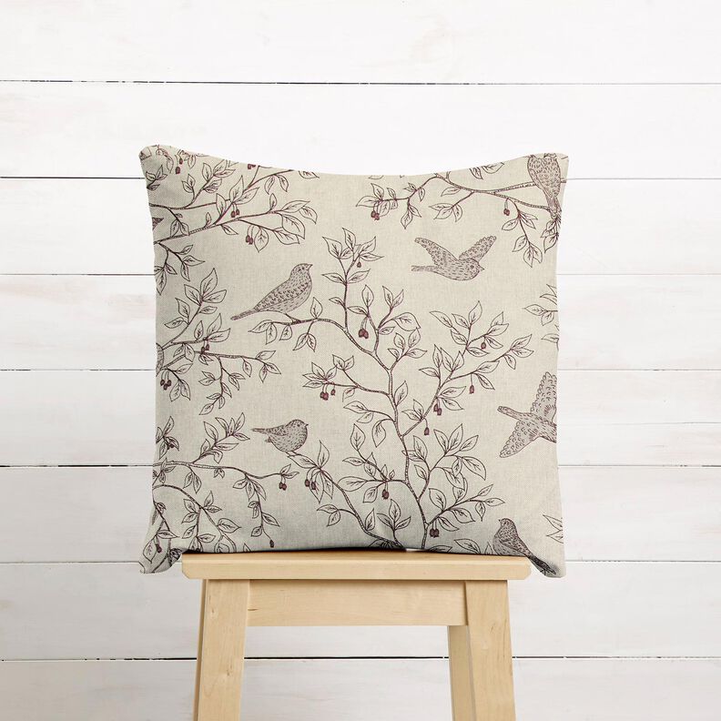 Decor Fabric Half Panama Songbirds – natural/burgundy,  image number 6