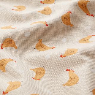Decor Fabric Half Panama small chickens – natural/curry yellow, 