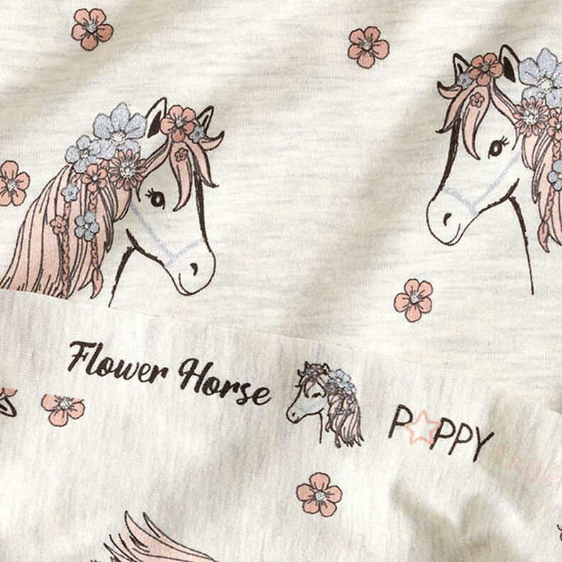 Cotton Jersey Glitter Horses and Flowers – natural/silver,  image number 5