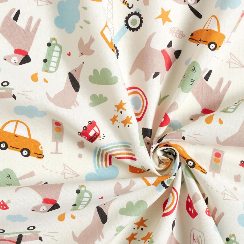Cotton Poplin Dogs on the move– offwhite,  image number 3