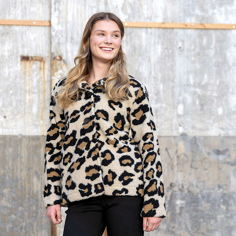 Sherpa teddy plush leopard print – almond/black, image number 5