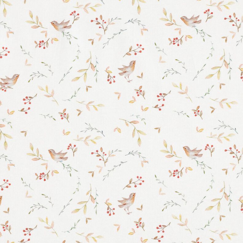 GOTS Cotton Jersey birds in the branches Digital Print – ivory,  image number 1