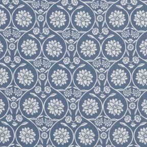 Cotton Cretonne Flowers and tendrils – blue grey/white, 
