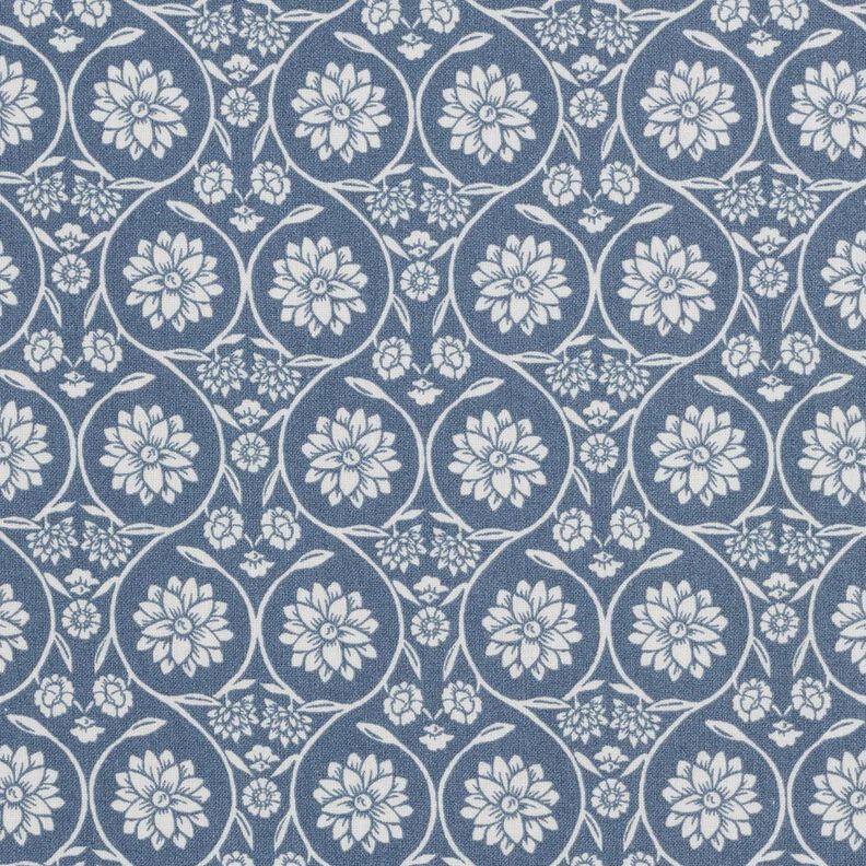 Cotton Cretonne Flowers and tendrils – blue grey/white,  image number 1