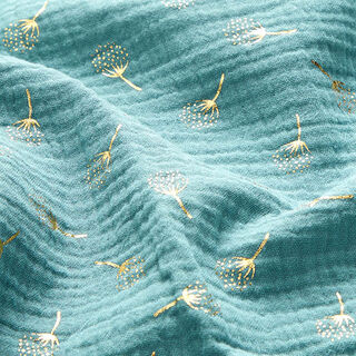 Double Gauze/Muslin glittery dandelions – steel blue/gold, 