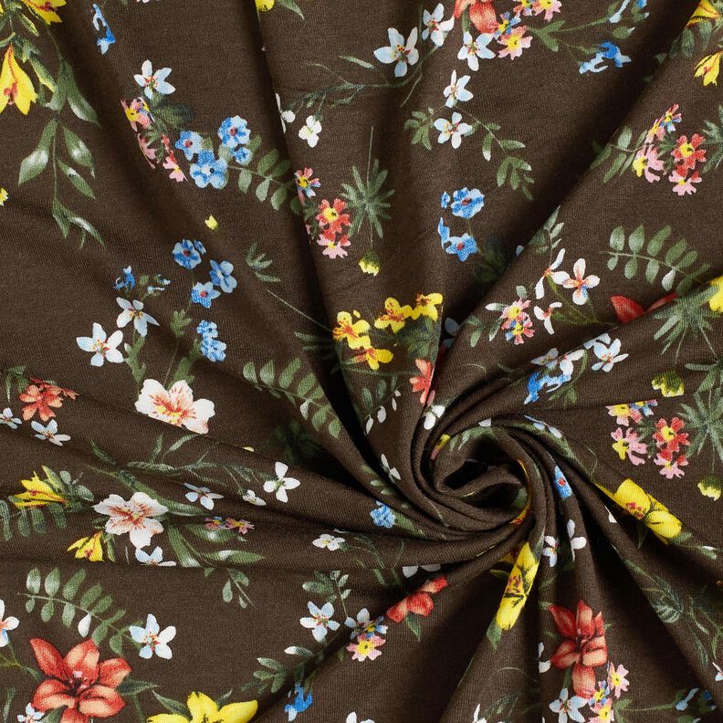 Viscose Jersey little flowers – dark brown/fire red, image number 3