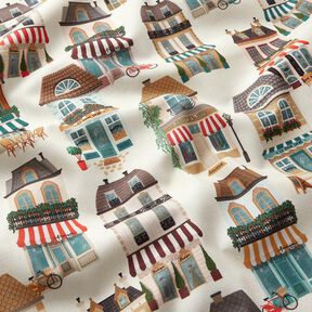 Decor Fabric Half Panama nostalgic houses – offwhite/beige, 