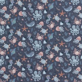 Cotton Jersey cute sea creatures Digital Print | Poppy Fabrics – midnight blue, 